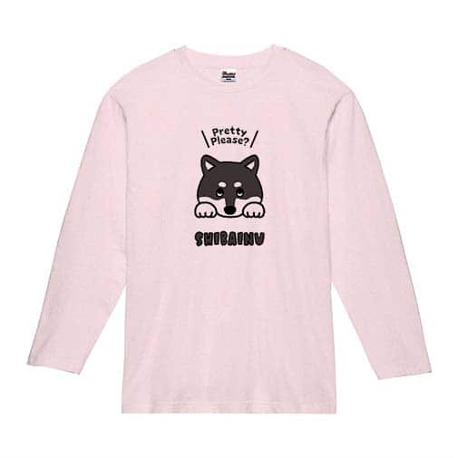 【長袖Tシャツ】柴犬のおねだり顔_黒柴(wakat) 5.6oz Cotton:100%
