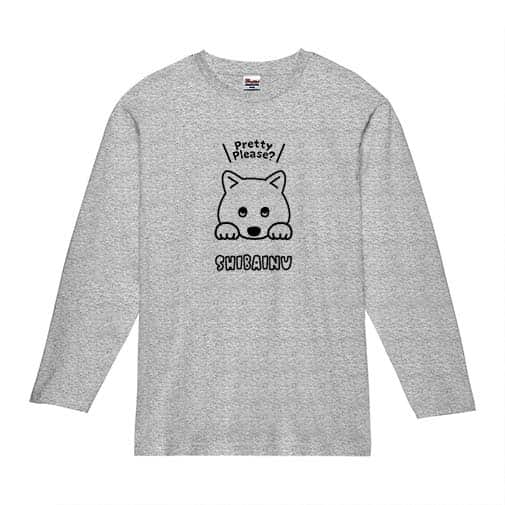 【長袖Tシャツ】柴犬のおねだり顔_白柴(wakat) 5.6oz Cotton:100%