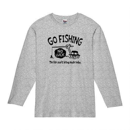 【長袖Tシャツ】【釣りざんまい】ユニークな釣りするアングラー_ブラック 5.6oz Cotton:100%