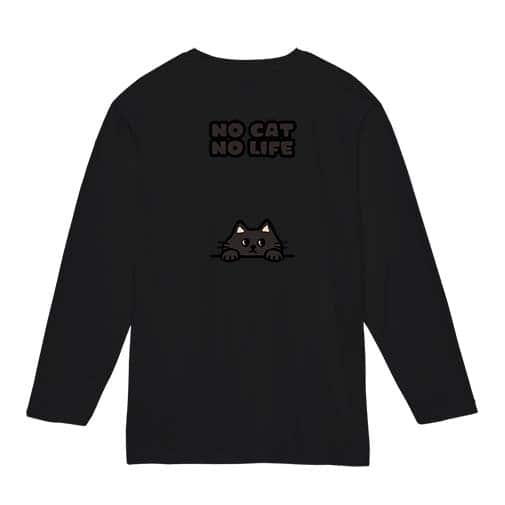 【長袖Tシャツ】何か気になる黒猫(wakat) 5.6oz Cotton:100%