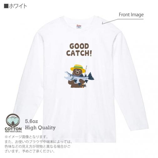 【長袖Tシャツ】【釣りざんまい】サケを釣るクマさん  5.6oz Cotton:100%