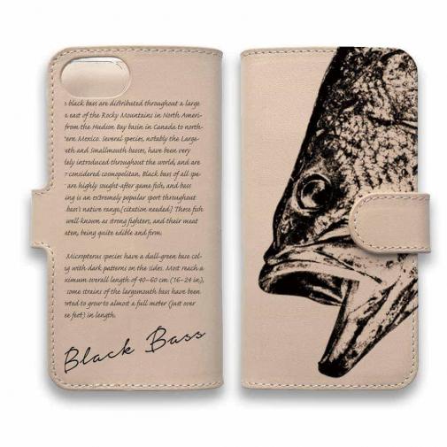 【手帳型】高級本革スマホケース ヌメ革 ブラックバス