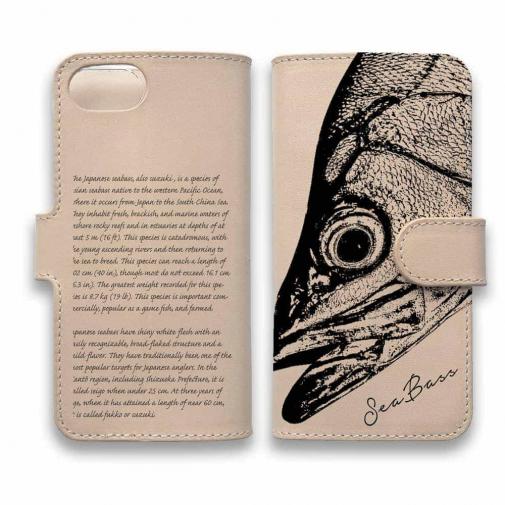 【手帳型】高級本革スマホケース ヌメ革 シーバス(スズキ)