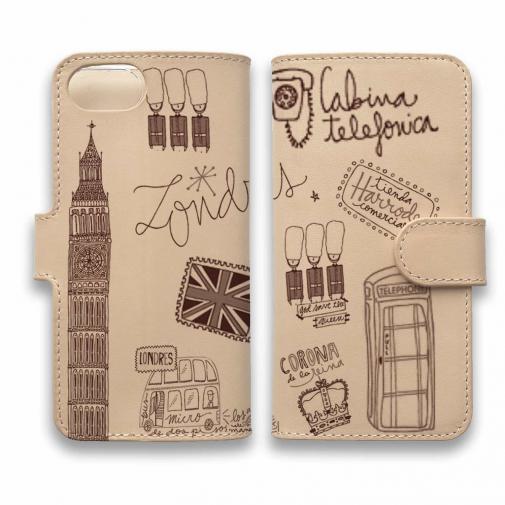 【手帳型】高級本革スマホケース ロンドンのイラスト