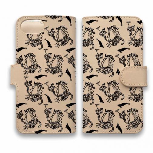 【手帳型】【釣りざんまい】本革 エギに釣られるアオリイカ