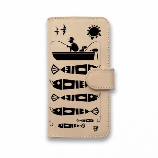 【手帳型】【釣りざんまい】本革 愛犬と釣りを楽しむアングラー