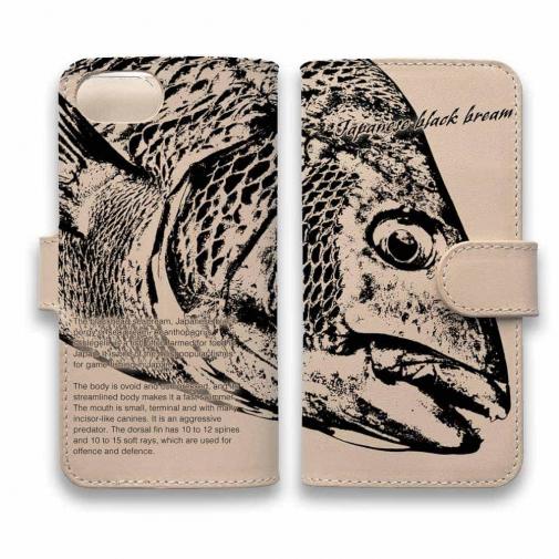 【手帳型】高級本革スマホケース ヌメ革 クロダイ(チヌ)