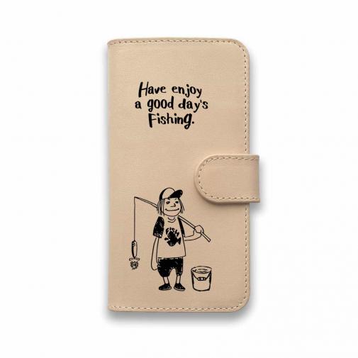 【手帳型】【釣りざんまい】本革 一日釣りを楽しむアングラー