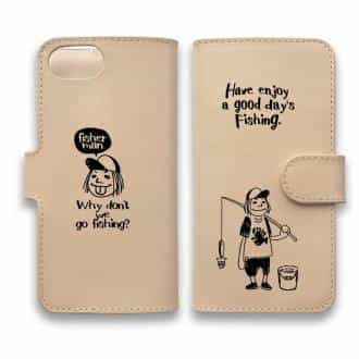 【手帳型】【釣りざんまい】本革 一日釣りを楽しむアングラー
