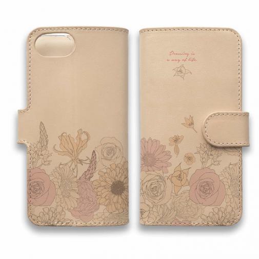 【手帳型】高級本革スマホケース 香る花々