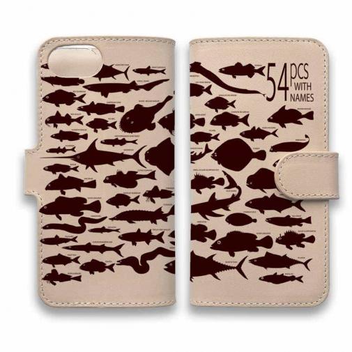 【手帳型】高級本革スマホケース ヌメ革 フィッシュネーム54