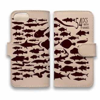 【手帳型】高級本革スマホケース ヌメ革 フィッシュネーム54