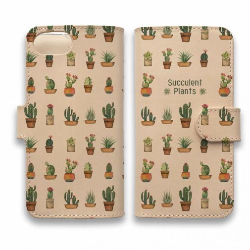 【手帳型】高級本革スマホケース サボテン