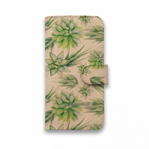 【手帳型】高級本革スマホケース 色鉛筆でサボテン