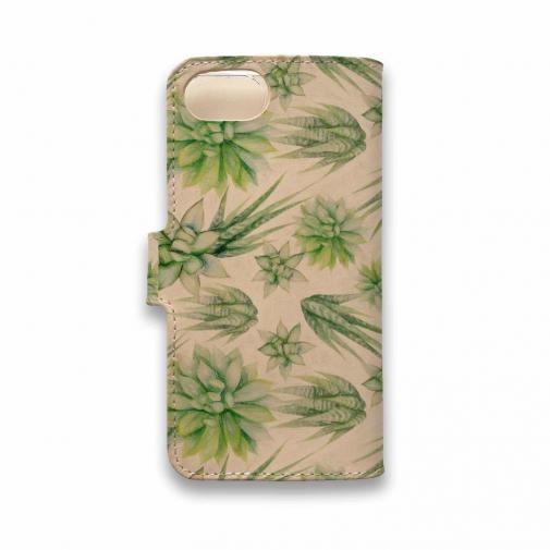 【手帳型】高級本革スマホケース 色鉛筆でサボテン