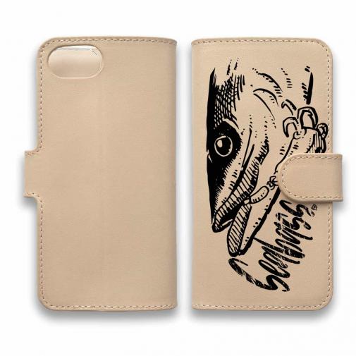 【手帳型】【釣りざんまい】本革 ルアーにかかったシーバス(スズキ)