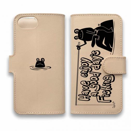 【手帳型】【釣りざんまい】本革 カエルが釣りをするでケロ