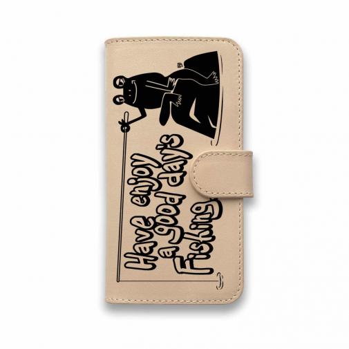 【手帳型】【釣りざんまい】本革 カエルが釣りをするでケロ