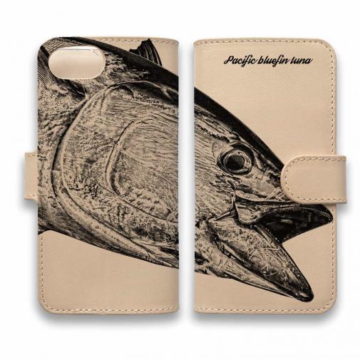 【手帳型】高級本革スマホケース ヌメ革 クロマグロ