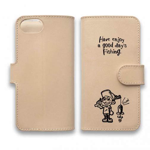 【手帳型】【釣りざんまい】本革  釣り好き少年がやってきた