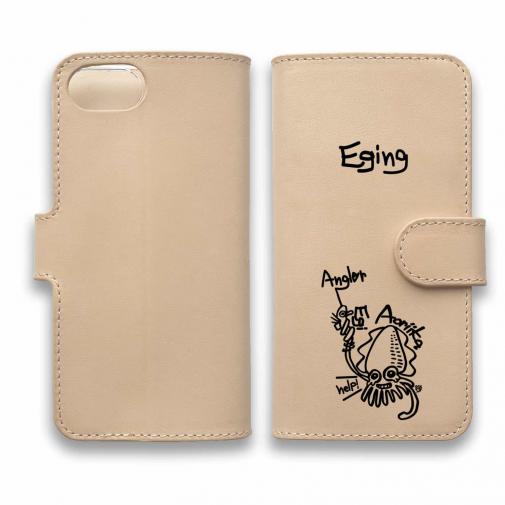 【手帳型】【釣りざんまい】本革 エギに釣られるアオリイカ_シンプル