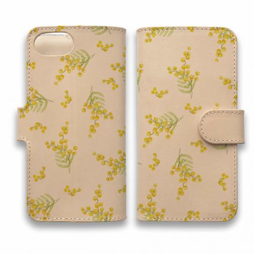 【手帳型】高級本革スマホケース ミモザ