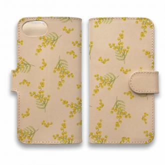 【手帳型】高級本革スマホケース ミモザ