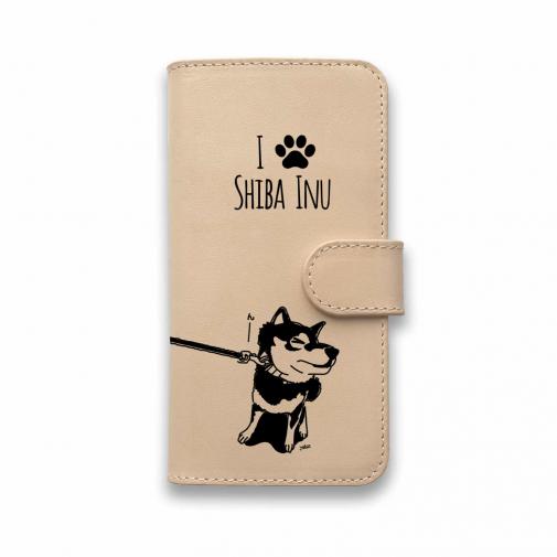 【手帳型】本革　イヤイヤ柴犬【黒柴】(wakat)