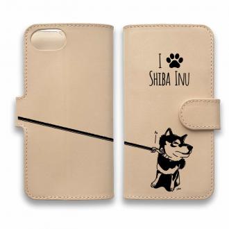 【手帳型】本革　イヤイヤ柴犬【黒柴】(wakat)