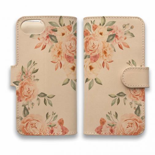 【手帳型】高級本革スマホケース ビンテージフローラル