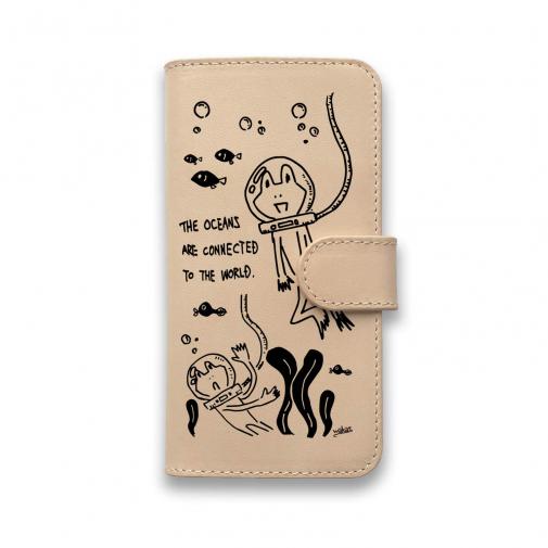 【手帳型】本革 水中散歩するカエルくん(wakat)