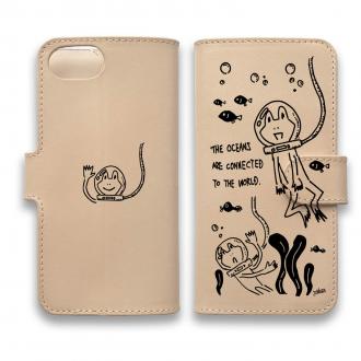 【手帳型】本革 水中散歩するカエルくん(wakat)