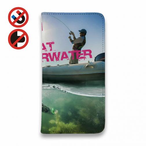 【手帳型ベルトなし】【Stick Case】Fisherman with rod in the boat