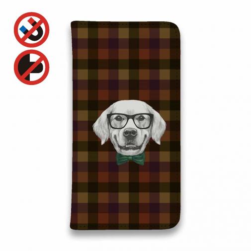 【手帳型ベルトなし】【Stick Case】かわいいレトリバー　チェック柄