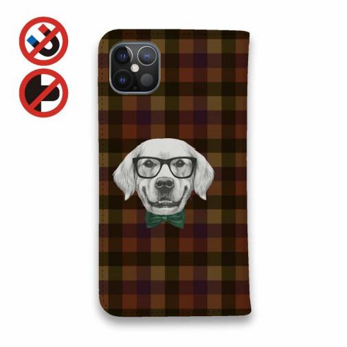 【手帳型ベルトなし】【Stick Case】かわいいレトリバー　チェック柄