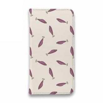 【手帳型ベルトなし】【Stick Case】ルアーのシームレスパターン　パープル