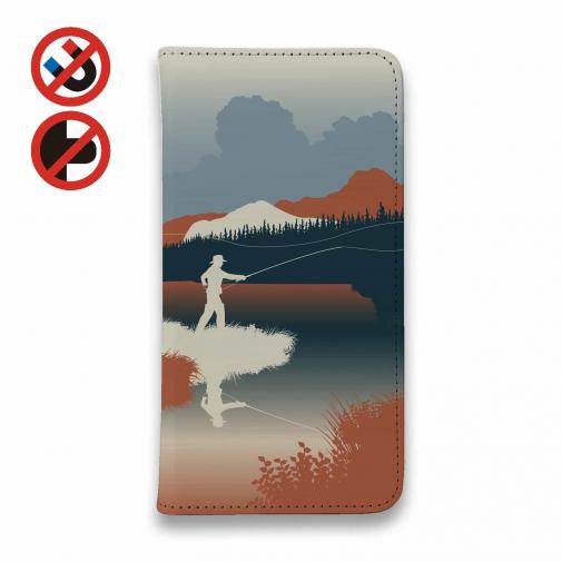 【手帳型ベルトなし】【Stick Case】川岸のフライフィッシャー チャコール