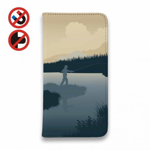 【手帳型ベルトなし】【Stick Case】川岸のフライフィッシャー ブルー