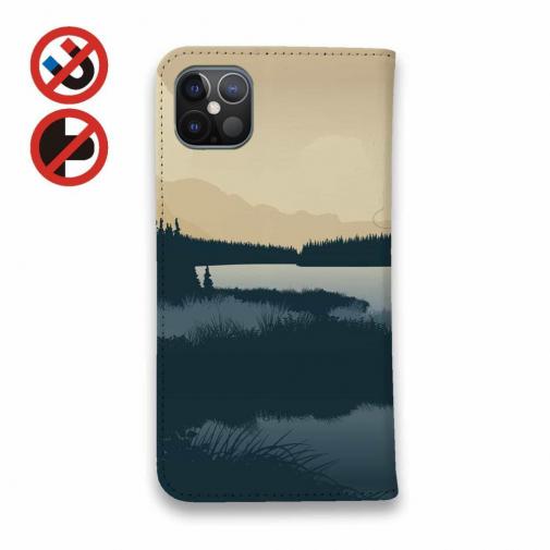 【手帳型ベルトなし】【Stick Case】川岸のフライフィッシャー　ブルー