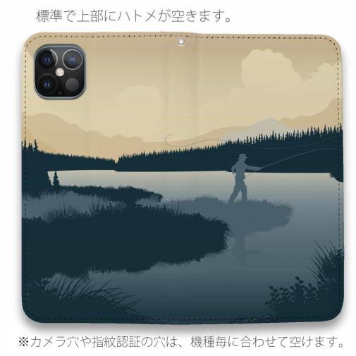 【手帳型ベルトなし】【Stick Case】川岸のフライフィッシャー　ブルー