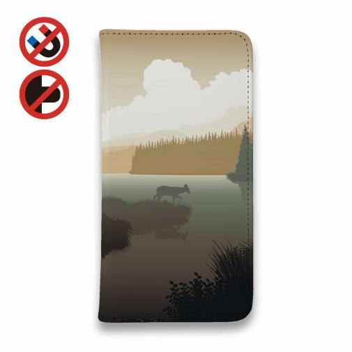 【手帳型ベルトなし】【Stick Case】川岸の鹿 チャコール