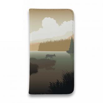 【手帳型ベルトなし】【Stick Case】川岸の鹿　チャコール