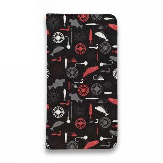 【手帳型ベルトなし】【Stick Case】リールと魚とジグヘッドとワーム　シームレスパターン