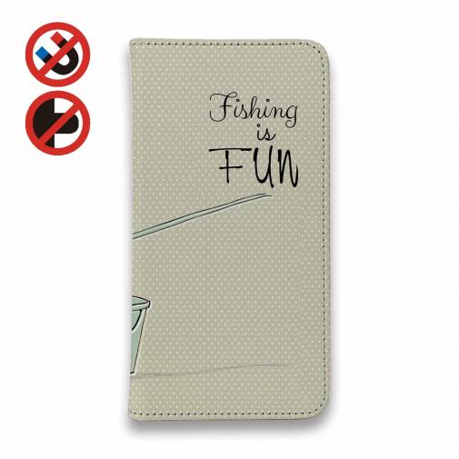 【手帳型ベルトなし】【Stick Case】レトロな可愛い男の子と釣り