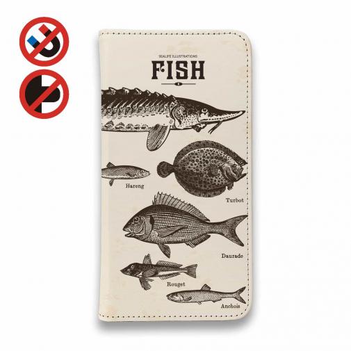 【手帳型ベルトなし】【Stick Case】ビンテージな魚図鑑 レモン
