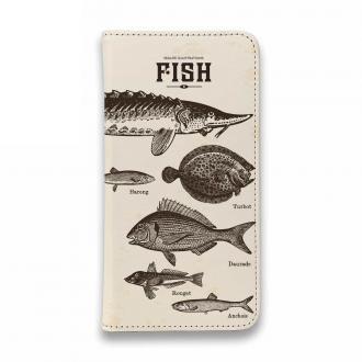 【手帳型ベルトなし】【Stick Case】ビンテージな魚図鑑　レモン