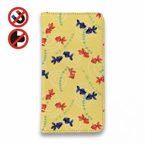 【手帳型ベルトなし】【Stick Case】泳ぐ金魚 黄色