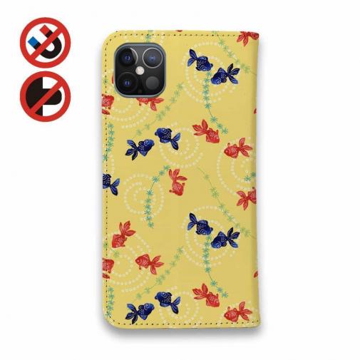 【手帳型ベルトなし】【Stick Case】泳ぐ金魚　黄色