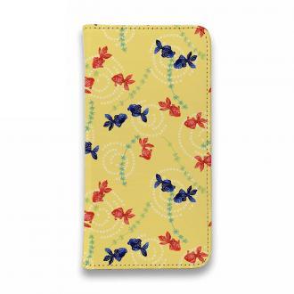 【手帳型ベルトなし】【Stick Case】泳ぐ金魚　黄色
