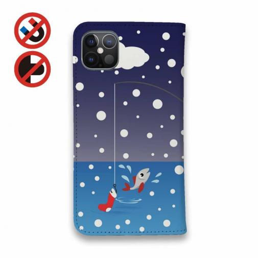 【手帳型ベルトなし】【Stick Case】猫と釣り　本日は雪なり